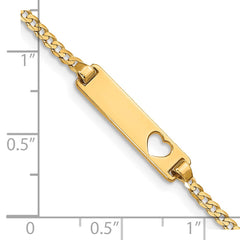 14k Polished Solid Chain/Solid Plate Curb Link Cut-out Heart 21x5mm Plate 5.5 inch Baby/Child ID Bracelet