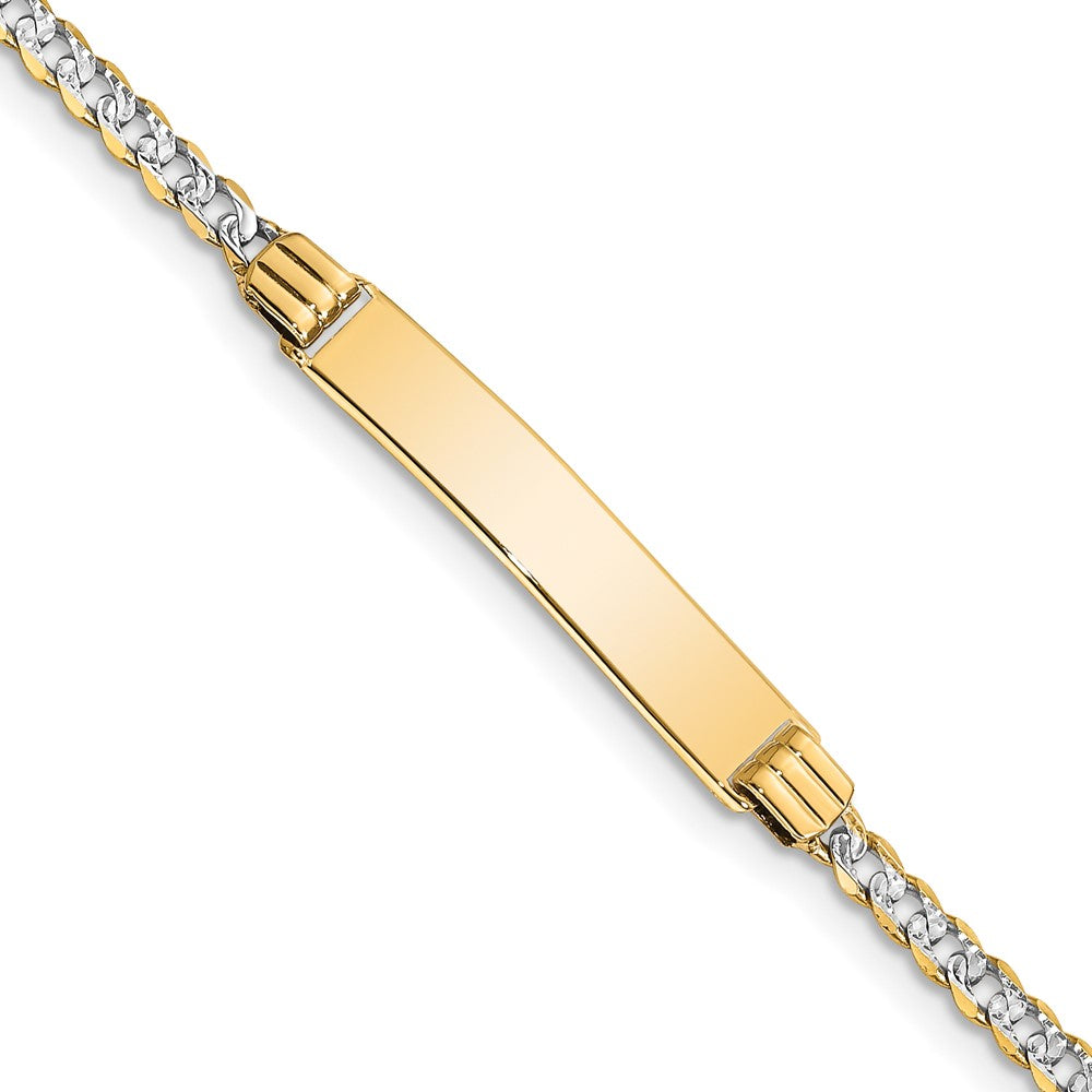14k with Rhodium Polished Solid Chain/Solid Plate Pavâ Curb Link 26x5mm Plate 6 inch Baby/Child ID Bracelet