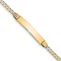 14k with Rhodium Polished Solid Chain/Solid Plate Pavâ Curb Link 26x5mm Plate 6 inch Baby/Child ID Bracelet