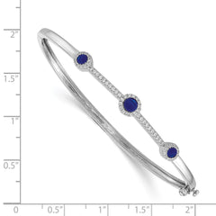 14k White Gold Complete 1/4 carat Diamond and Cabochon Sapphire Hinged Bangle Bracelet