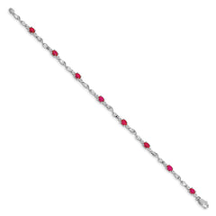 14k White Gold Complete Diamond and Oval Ruby Twisted Link 7 inch Bracelet