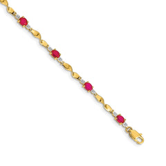 14k Complete Diamond and Oval Ruby Twisted Link 7 inch Bracelet