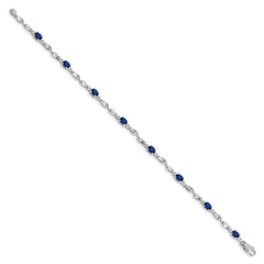 14k White Gold Complete Diamond and Oval Sapphire Twisted Link 7 inch Bracelet