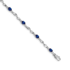 14k White Gold Complete Diamond and Oval Sapphire Twisted Link 7 inch Bracelet
