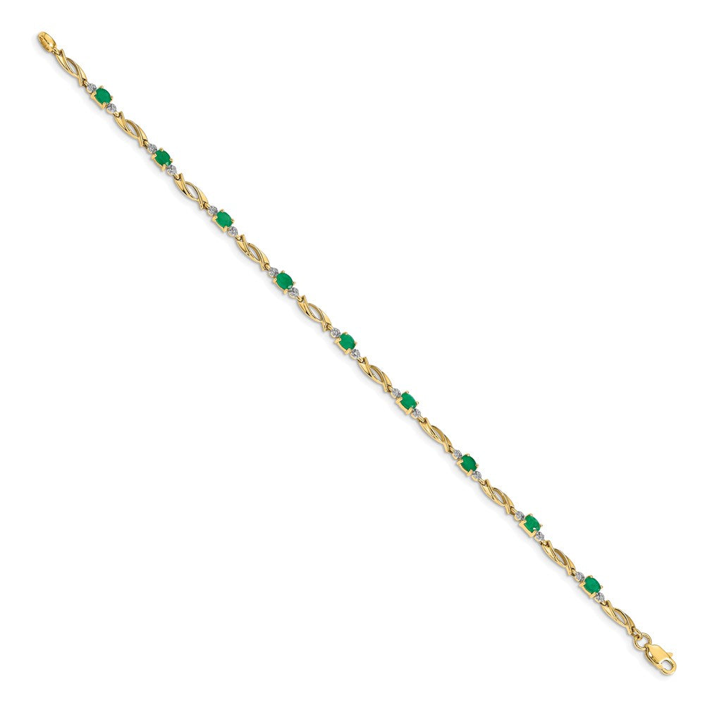 14k Diamond and Oval Emerald Bracelet