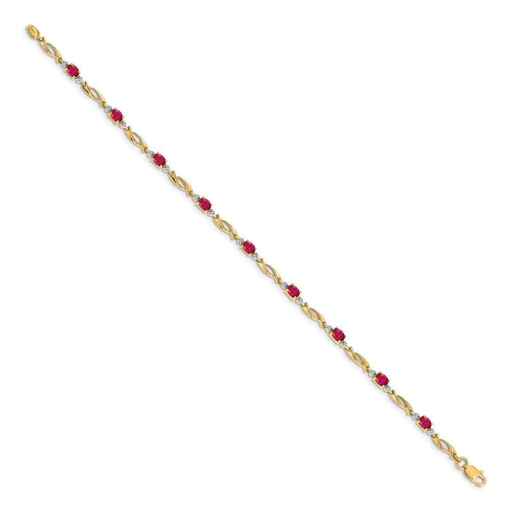 14k Diamond and Oval Ruby Bracelet