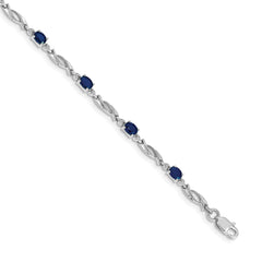 14k White Gold Complete Diamond and Oval Sapphire Fancy Link 7.25 inch Bracelet