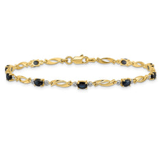 14k Complete Diamond and Oval Sapphire Fancy Link 7.25 inch Bracelet