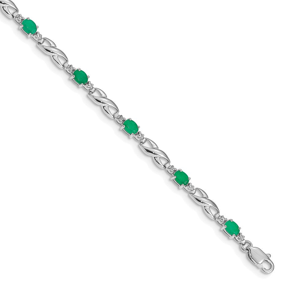 14k White Gold Complete Diamond and Oval Emerald Infinity Link 7.25 inch Bracelet