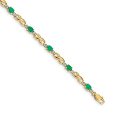 14k Complete Diamond and Oval Emerald Infinity Link 7.25 inch Bracelet