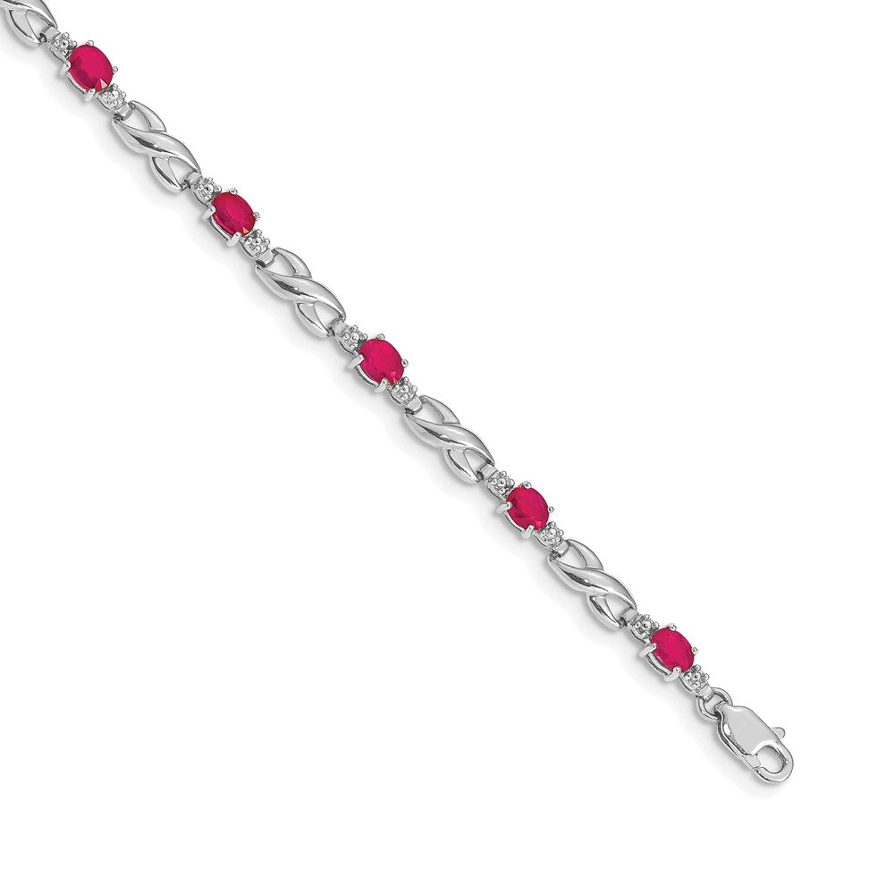 14k White Gold Complete Diamond and Oval Ruby Infinity Link 7.25 inch Bracelet - 2