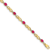 14k Complete Diamond and Oval Ruby Infinity Link 7.25 inch Bracelet - 2