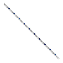14k White Gold Complete Diamond and Oval Sapphire Infinity Link 7.25 inch Bracelet