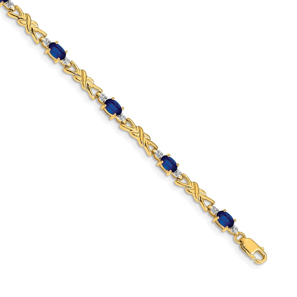 14k Complete Diamond and Oval Sapphire X-design 7.25 inch Bracelet