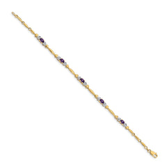14k Complete Diamond and Oval Amethyst Heart Design 7 inch Bracelet