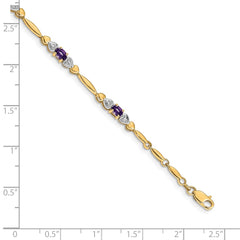 14k Complete Diamond and Oval Amethyst Heart Design 7 inch Bracelet