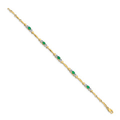 14k Complete Diamond and Oval Emerald Heart Design 7 inch Bracelet