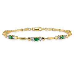 14k Complete Diamond and Oval Emerald Heart Design 7 inch Bracelet