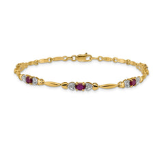 14k Complete Diamond and Oval Ruby Heart Design 7 inch Bracelet