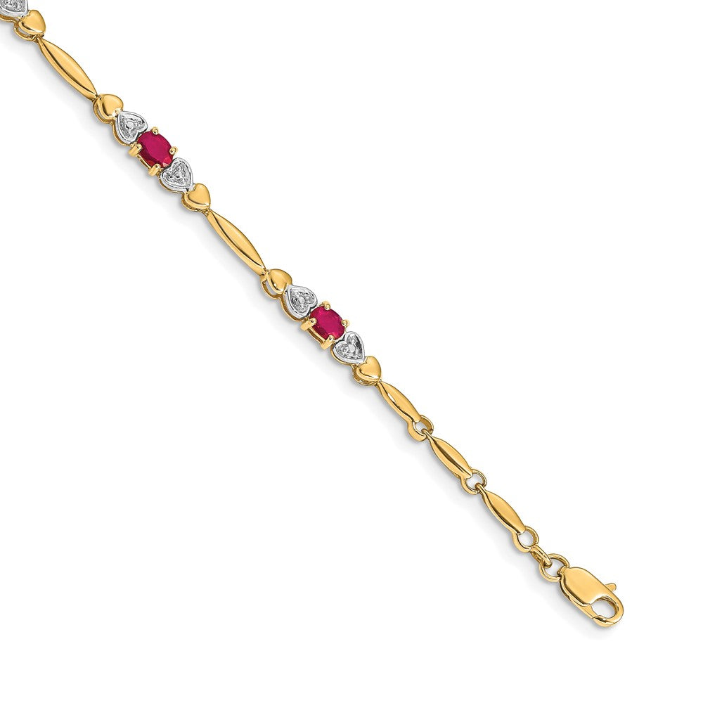 14k Complete Diamond and Oval Ruby Heart Design 7 inch Bracelet