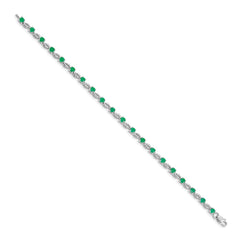 14k White Gold Complete Round Emerald Fancy Link 7 inch Bracelet