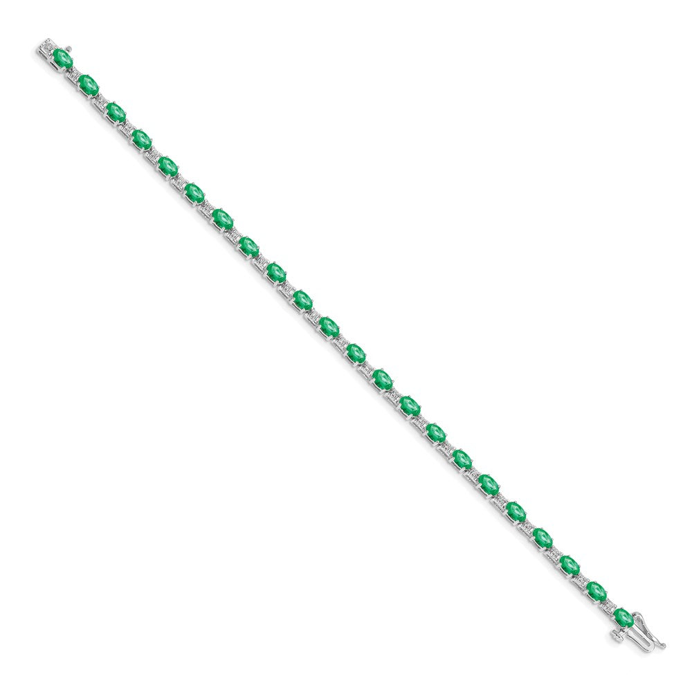 14k White Gold Complete Diamond and Oval Emerald 7 inch Bracelet