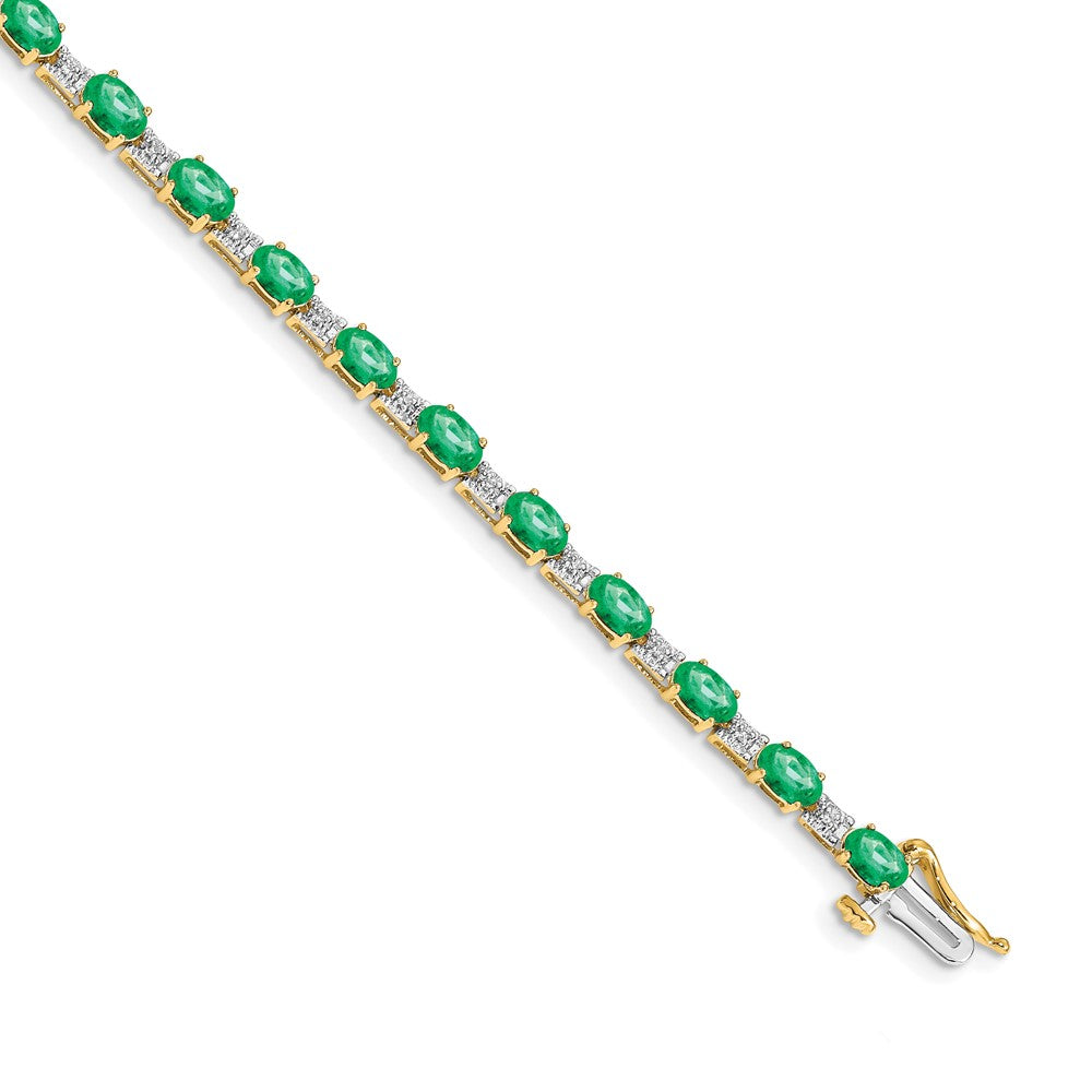 14k Complete Diamond and Oval Emerald 7 inch Bracelet