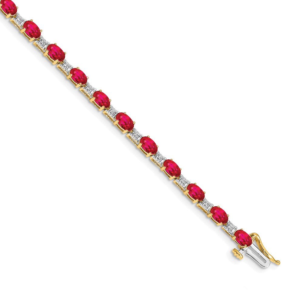 14k Complete Diamond and Oval Ruby 7 inch Bracelet