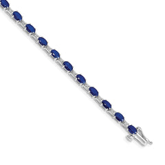 14k White Gold Complete Diamond and Oval Sapphire 7 inch Bracelet