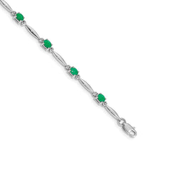 14k White Gold Complete Diamond and Oval Emerald 7.25 inch Bracelet - 2