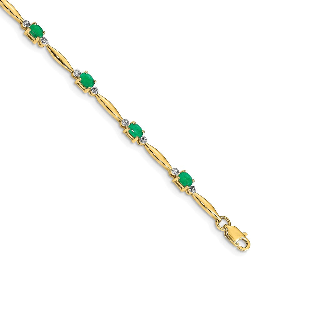 14k Complete Diamond and Oval Emerald 7.25 inch Bracelet