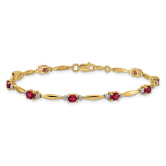 14k Complete Diamond and Oval Ruby 7.25 inch Bracelet