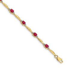 14k Complete Diamond and Oval Ruby 7.25 inch Bracelet