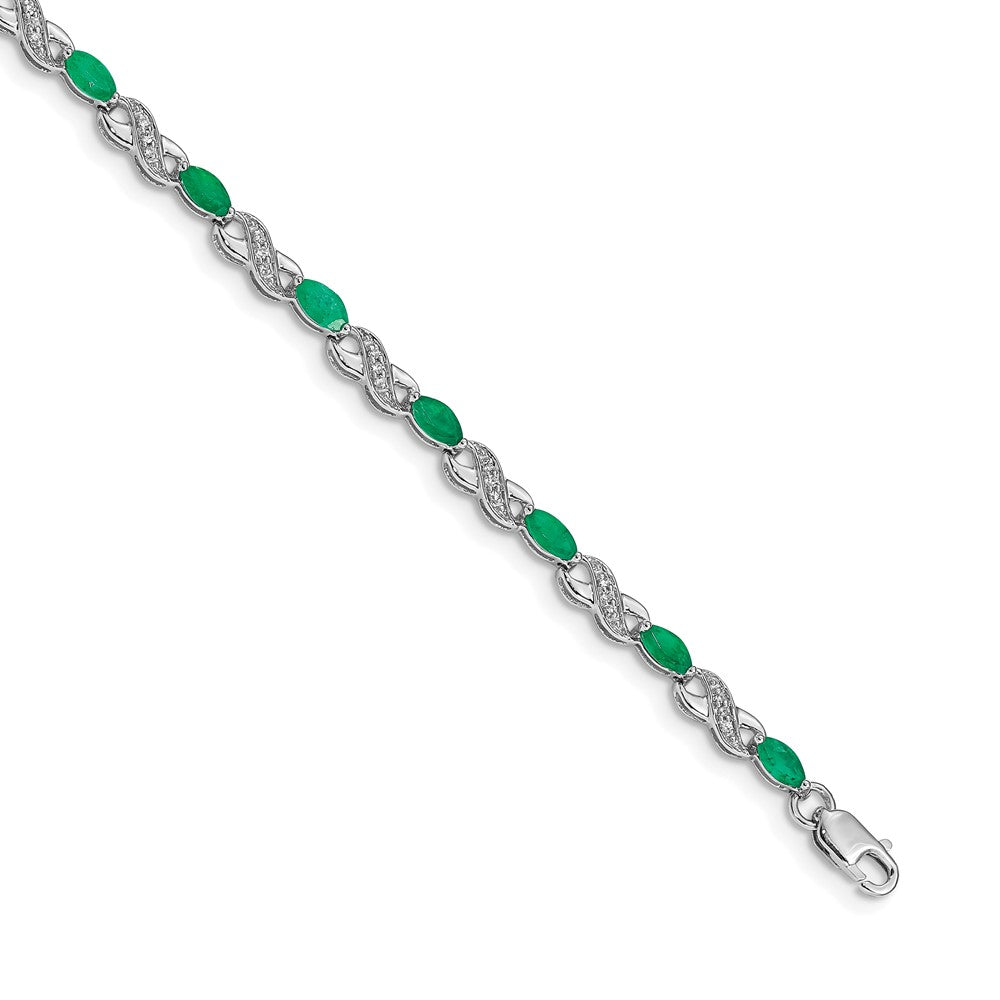 14k White Gold Complete Diamond and Oval Emerald Infinity 7.25 inch Bracelet