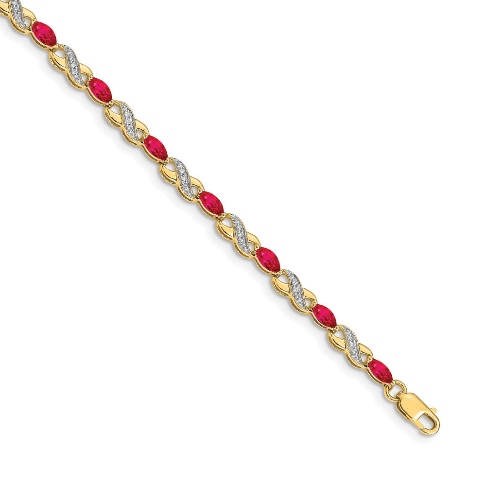 14k Complete Diamond and Oval Ruby Infinity 7.25 inch Bracelet