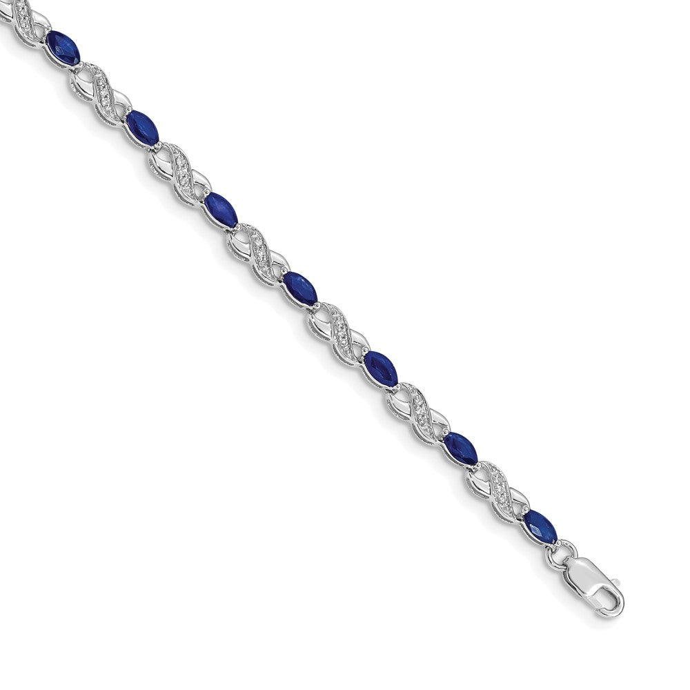 14k White Gold Complete Diamond and Oval Sapphire Infinity 7.25 inch Bracelet