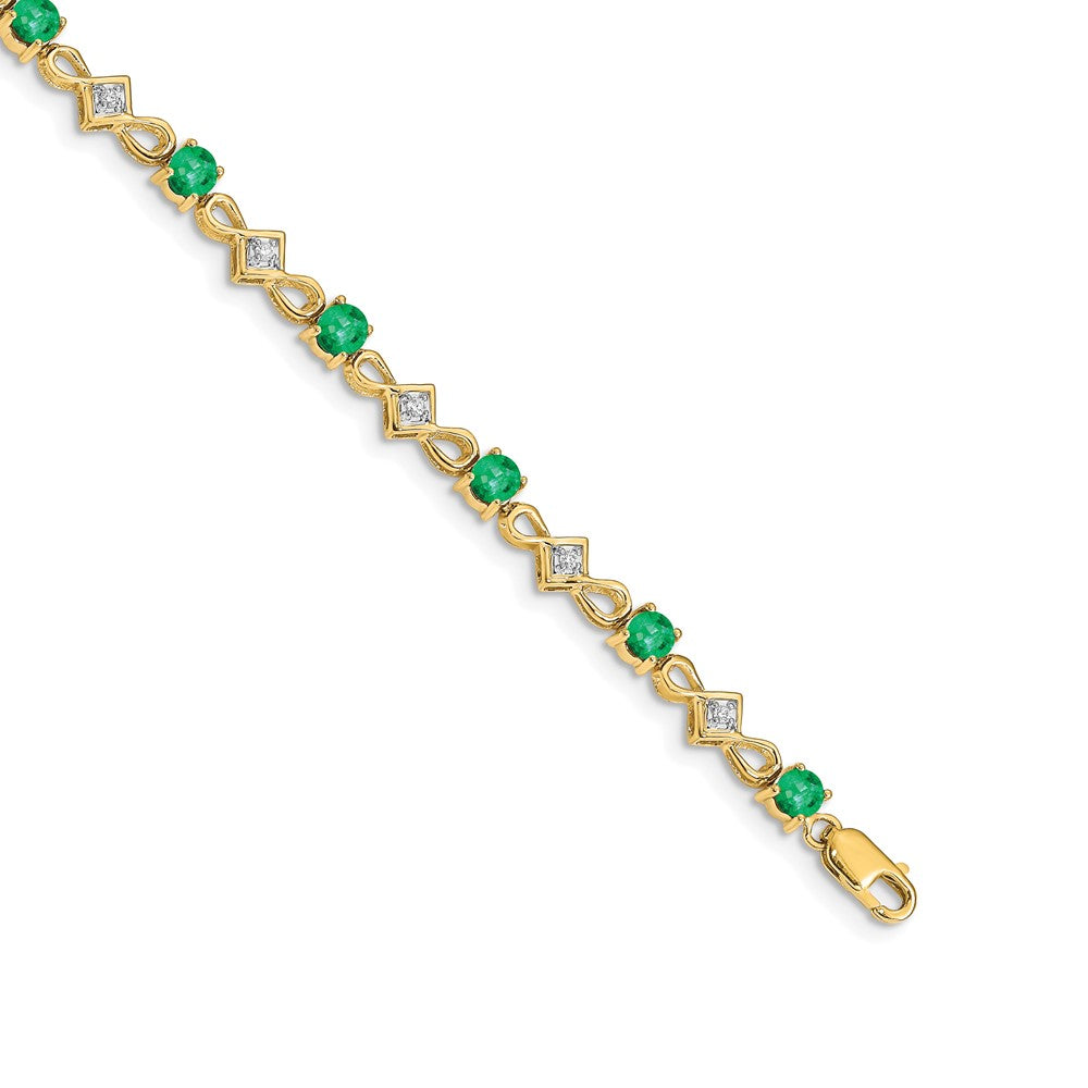 14k Complete Diamond and Round Emerald 7 inch Bracelet