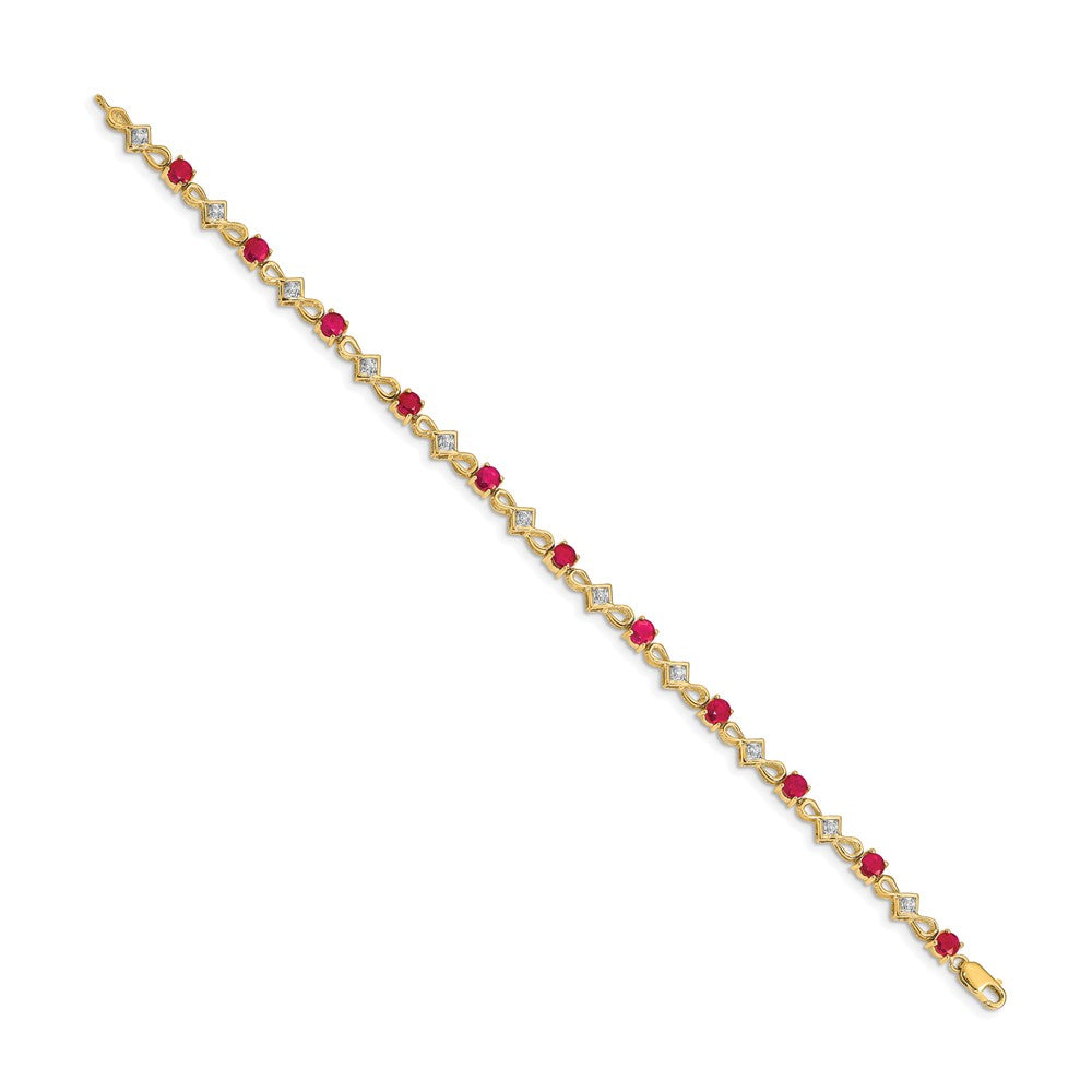 14k Complete Diamond and Round Ruby 7 inch Bracelet