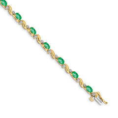14k Complete Diamond and Oval Emerald Curved Link 7 inch Bracelet