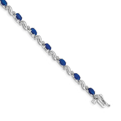 14k White Gold Complete Diamond and Oval Sapphire Curved Link 7 inch Bracelet
