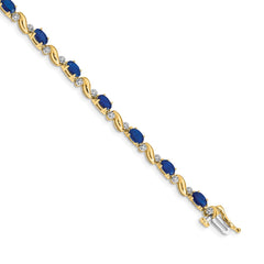 14k Complete Diamond and Oval Sapphire Curved Link 7 inch Bracelet