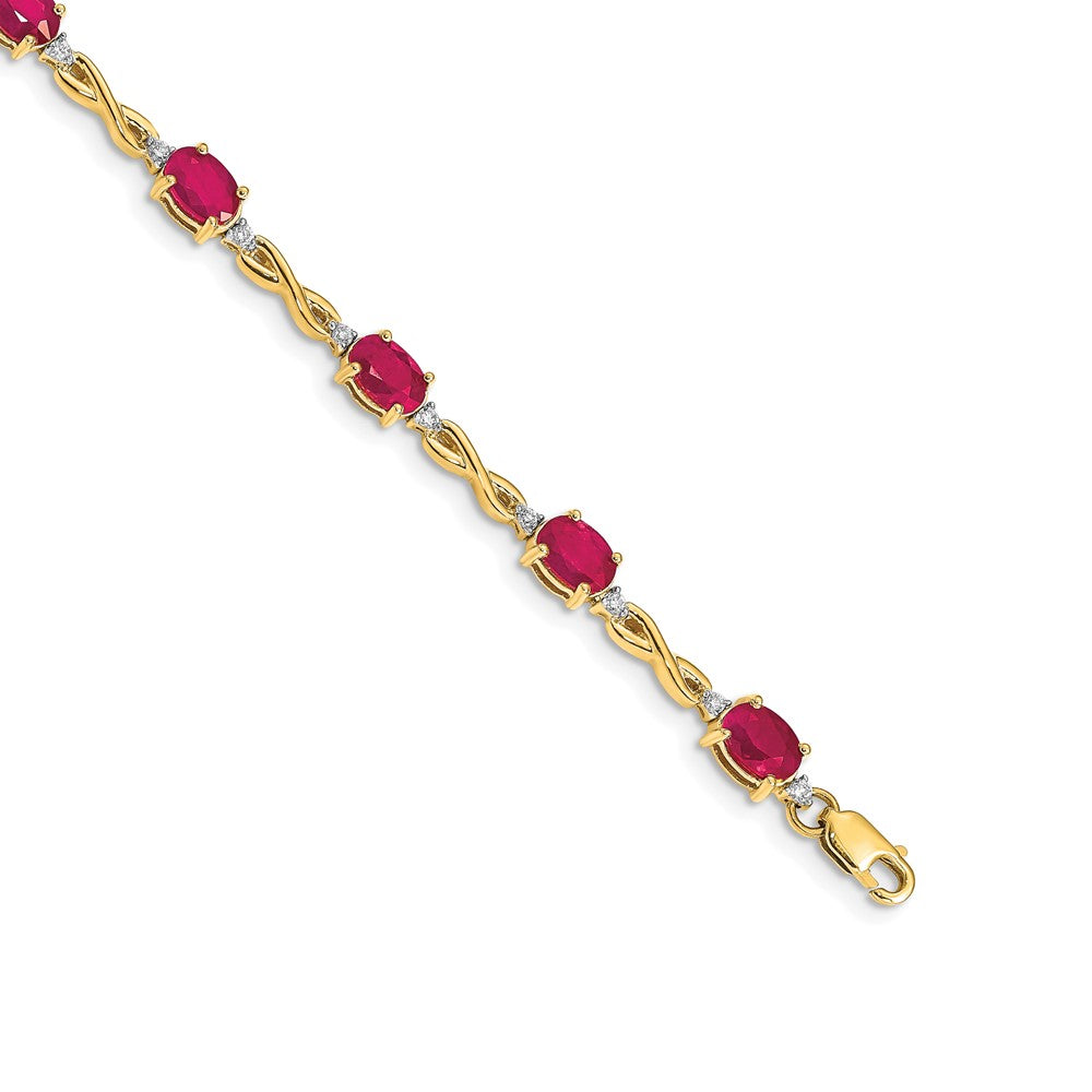 14k Complete Diamond and Oval Ruby Infinity 7 inch Bracelet