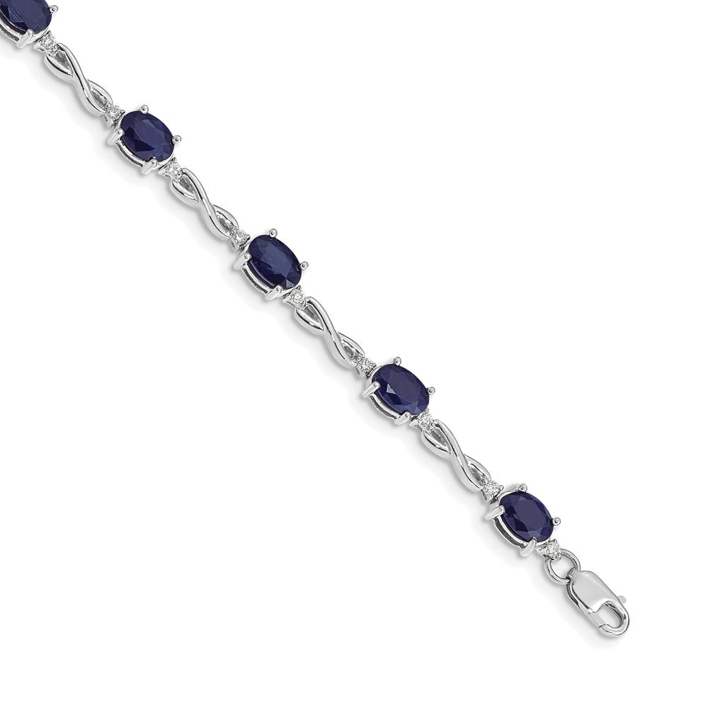 14k White Gold Complete Diamond and Oval Sapphire Infinity 7 inch Bracelet - 2