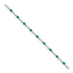 14k White Gold Complete Diamond and Oval Emerald Paperclip Link 7.25 inch Bracelet