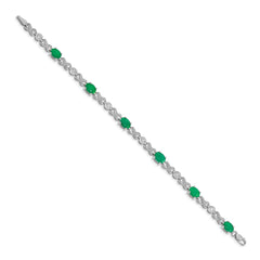 14k White Gold Complete Diamond and Oval Emerald Infinity Link 7.25 inch Bracelet - 2