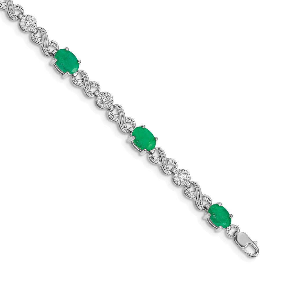 14k White Gold Complete Diamond and Oval Emerald Infinity Link 7.25 inch Bracelet - 2