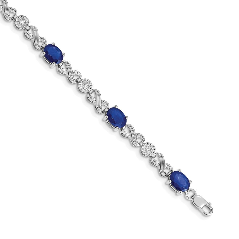 14k White Gold Complete Diamond and Oval Sapphire Infinity Link 7.25 inch Bracelet - 2