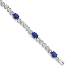 14k White Gold Complete Diamond and Oval Sapphire Infinity Link 7.25 inch Bracelet - 2