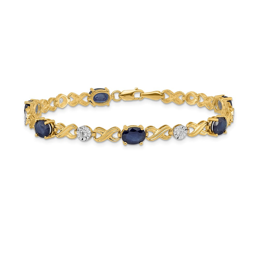 14k Complete Diamond and Oval Sapphire Infinity Link 7.25 inch Bracelet - 2