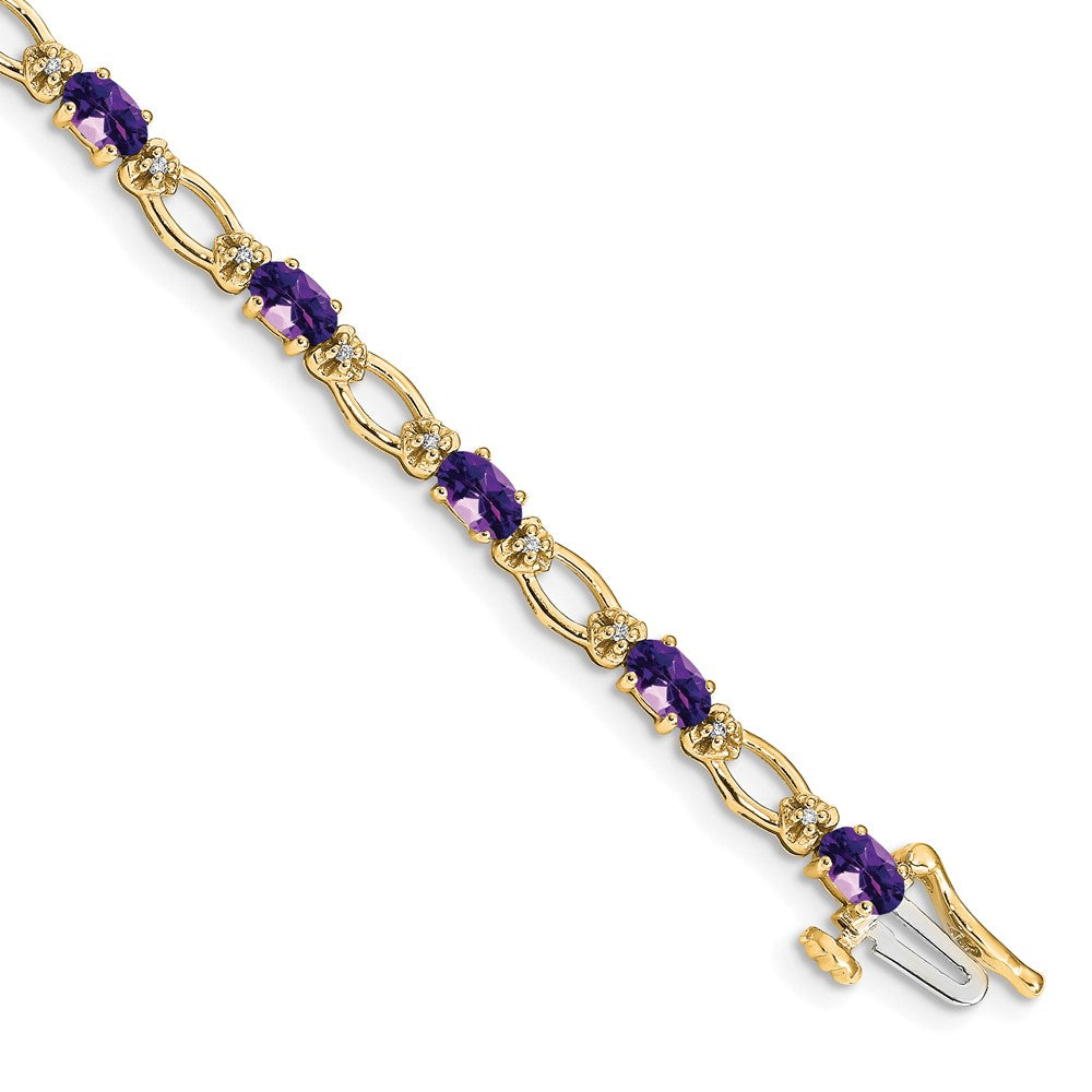 14k Complete Diamond and Oval Amethyst Heart Accent 7 inch Bracelet
